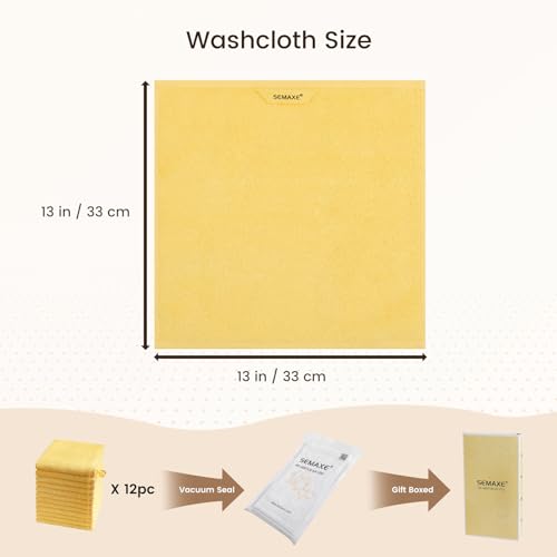 12-Pack Cotton Washcloths for Bathroom with Hanging Loops, Yellow | Soft washcloths for face cleansing, shower use, guest bathrooms, and daily wash-day rotation, OEKO-TEX certified, easy care - color: A01: Yellow