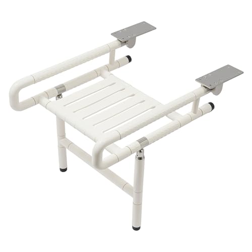 Wall Mounted Folding Shower Seat and Chair 19.69" Wide Foldable Shower Bench with Arms and Legs Home Care Stainless Steel Folding Shower Stool for Elderly, Pregnant Women and Disabled, 441lb Capacity - color: White