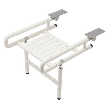 Wall Mounted Folding Shower Seat and Chair 19.69" Wide Foldable Shower Bench with Arms and Legs Home Care Stainless Steel Folding Shower Stool for Elderly, Pregnant Women and Disabled, 441lb Capacity - color: White