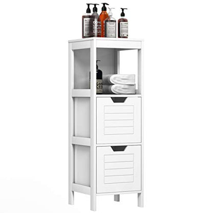 Tangkula Bathroom Floor Cabinet, Narrow Wooden Storage Cabinet w/2 Switchable Drawers, Freestanding Small Cabinet for Small Spaces, 12 x 12 35 Inch (White) - color: White