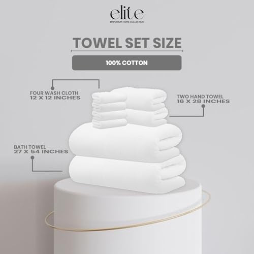 ELITE 8-Piece Zero Twist Cotton Bath Towel Set – 100% Cotton Luxury Towels – Ultra Soft, Fluffy & Absorbent – Quick Dry, Durable & Fade Resistant – Spa Quality Bath, Hand & Washcloth Set (White) - color: White