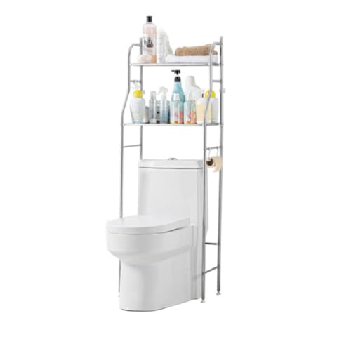 2-Tier Over the Toilet Storage, Metal Bathroom Shelve, Over Toilet Bathroom Organizer, Space Saver Bathrooms Shelve for Restroom Laundry Balcony, Stainless Steel - color: Stainless Steel, size: 2-Tier