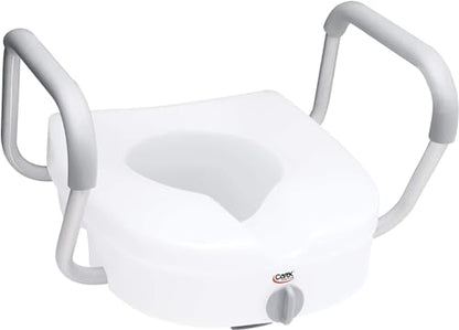 Carex E-Z Lock Raised Toilet Seat with Armrest, Weight Capacity 300 lbs