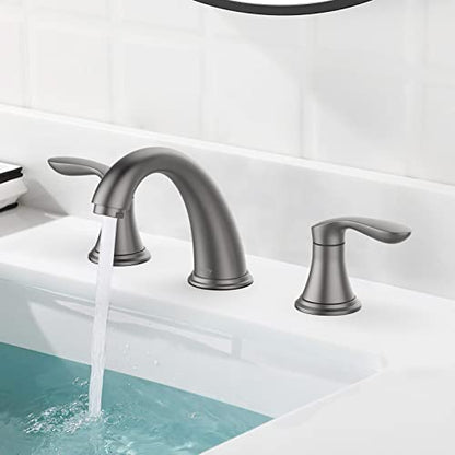 Bathroom Sink Faucet, Faucet for Bathroom Sink, Widespread Gun Grey Bathroom Faucet 3 Hole with Plastic Pop-Up Drain and cUPC Lead-Free Hose - (Gun Grey 2 Packs) - color: Gun Grey, size: 8 inch 2 packs