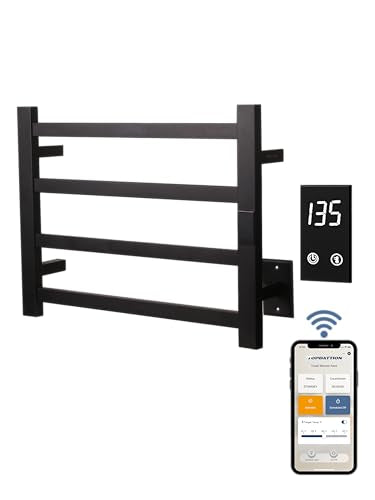 Smart Wireless Electric Towel Warmer | Blade Thin 4 Bar Design | Hardwired & Plug-in | Alexa & Google Home Compatible | Matte Black Finish - color: Matte Black, size: 4-Bar Wifi