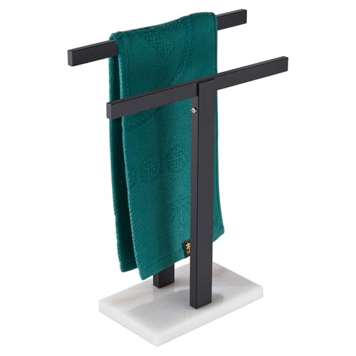 KOKOSIRI Hand Towel Bars Matte Black Towel Racks with Marble Base for Bathroom Kitchen Vanity Countertop, Stainless Steel 15.7'' Height THS0001-SM-BK - color: Matte Black, size: 2-Bar