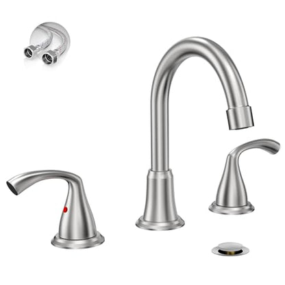 Phiestina 8 Inch Brushed Nickel Widespread Bathroom Sink Faucet, 2 Handle 3 Hole Bathroom Faucet with Metal Pop up Drain and Water Supply Lines, WFJC180-BN - color: Brushed Nickel-8 IN, style: 1 pack