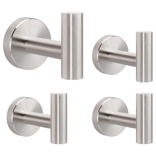 Livabber Bathroom Towel Hooks, 304 Stainless Steel Robe Shower Hooks Wall Mounted, Heavy Duty Towel Hangers for Bathroom Kitchen Bedroom (4 Pack, Brushed Nickel) - color: Brushed Nickel, size: 4 Pack
