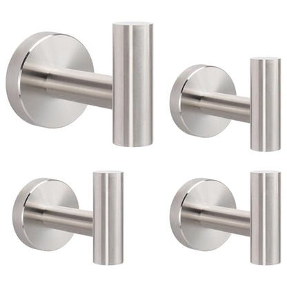 Livabber Bathroom Towel Hooks, 304 Stainless Steel Robe Shower Hooks Wall Mounted, Heavy Duty Towel Hangers for Bathroom Kitchen Bedroom (4 Pack, Brushed Nickel) - color: Brushed Nickel, size: 4 Pack