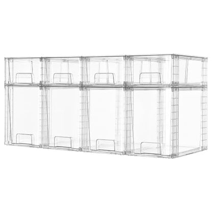 Vtopmart Clear Stackable Storage Drawers, 8 Pack Tall Organizer Set | Tall and Small Pull-Out PET Drawers Combine Vertical Storage and Small Item Sorting for Cabinets, Closets, Pantry - style: 4 Large+4 Small