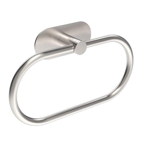 Adhesive Towel Holder for Bathroom Brushed Nickel No Drill Hand Towel Ring Stainless Steel and Zinc Alloy Self Adhesive Towel Hanger for Bath, Kitchen - color: Brushed Nickel