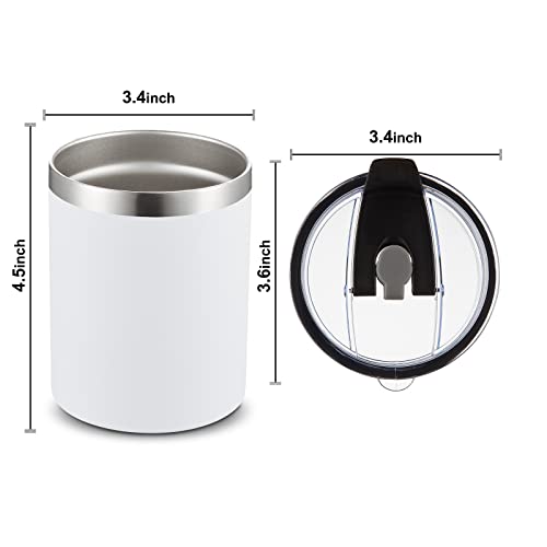 MEWAY 12 oz Lowball, Tumbler Stainless Steel Double Wall Vacuum Insulated Mug with Straw and Lid, Cleaning Brush ，Durable Powder Coated Insulated Coffee Cup for Cold & Hot Drinks (White,4 pack) - color: White