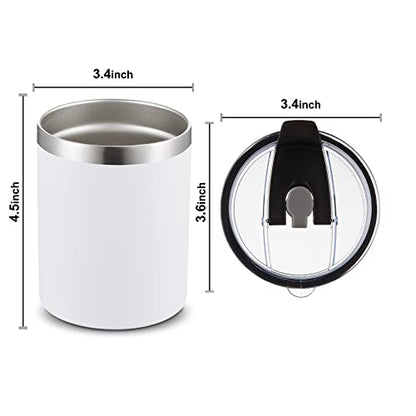 MEWAY 12 oz Lowball, Tumbler Stainless Steel Double Wall Vacuum Insulated Mug with Straw and Lid, Cleaning Brush ，Durable Powder Coated Insulated Coffee Cup for Cold & Hot Drinks (White,4 pack) - color: White