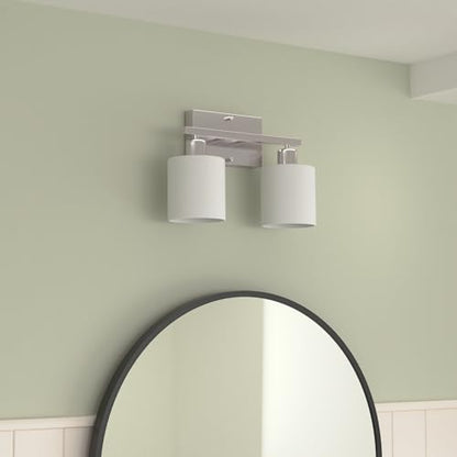 Bathroom Vanity Light Fixture Brushed Nickel, 2-Light Wall Sconces | Anti-Rust Vanity Lights Over Mirror, 12 Inches, E26 Standard Socket, Milky White Glass Shades, Bulbs Not Included - color: Brushed Nickel-2 Light