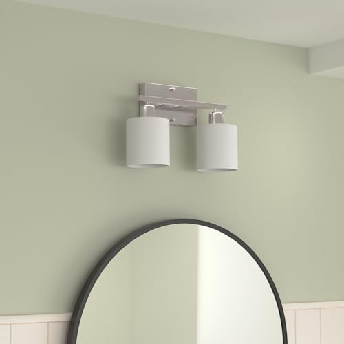 Bathroom Vanity Light Fixture Brushed Nickel, 2-Light Wall Sconces | Anti-Rust Vanity Lights Over Mirror, 12 Inches, E26 Standard Socket, Milky White Glass Shades, Bulbs Not Included - color: Brushed Nickel-2 Light