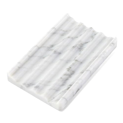 Soap Holder, Marble Soap Dish for Shower, Bar Soap Holder with Water Ripple Design, Easy Cleaning Soap Saver for Kitchen Sink，Bathroom, Executive Italian Natural Stone Soap Tray(Bianco Carrara) - color: Bianco Carrara
