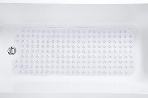 Extra-Long Non-Slip Bathtub & Shower Mat 39”x16” (Smooth/Non-Textured Tubs Only) Safe, Clean, Machine-Washable, Superior Grip&Drainage, Vinyl, Transparent Clear - color: Transparent Clear, size: 39" x 16" (Rectangular)