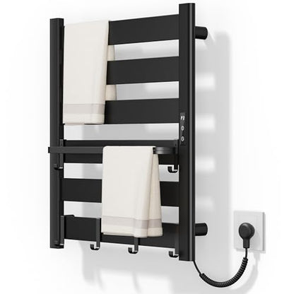 Wall Mounted Heated Towel Rack, 6-Bar Towel Warmer for Bathroom | PTC Fast Heating Up to 170°F in 6 Minutes, Adjustable Temperature 110–170°F, 2–12H Timer, Space Aluminum, Matte Black - color: Black, size: PTC 6-Bars