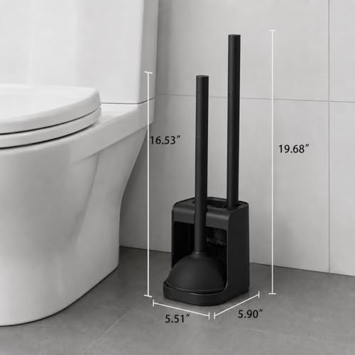 Toilet Plunger and Bowl Brush with Holder, Heavy Duty Toilet Brush and Plunger Set for Bathroom Cleaning, 1 Set (Black) - color: Black