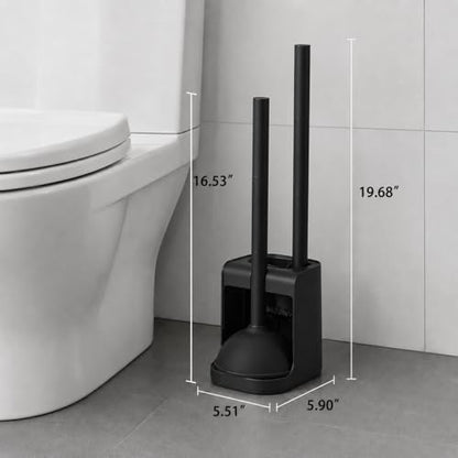 Toilet Plunger and Bowl Brush with Holder, Heavy Duty Toilet Brush and Plunger Set for Bathroom Cleaning, 1 Set (Black) - color: Black