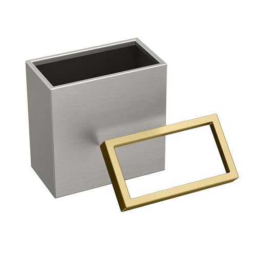 Gatco Small Bathroom Trash Can with Lid, Rectangle 3 Gallon Stainless Steel Wastebasket, Under Sink, Satin Nickel and Brushed Brass, for Bathroom, Bedroom, Office (1917B) - color: Satin Nickel / Brushed Brass
