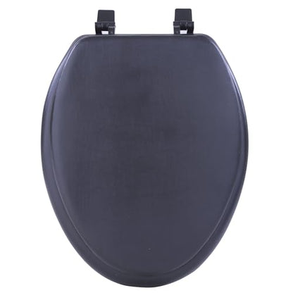 PowerSellerUSA Vinyl Soft Elongated Toilet Seat, Adjustable Hinges Toilet Seats with Non Slip Grip Tight Bumpers, Oval Shape Heavy Duty Plastic Bathroom Toilet Seat Close Lid Set, Black - color: Black - Vinyl, size: 19" Elongated