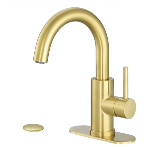 VOTON Bar Sink Faucet, Bathroom Kitchen 360° Rotatable Faucet, Brushed Gold Single Hole Bathroom Faucets Modern Small Mini Kitchen Bath Utility Vanity Outdoor Lavatory Faucets - color: Brushed Gold