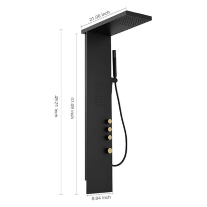 BWE 3 IN 1 Shower Panel Tower System Stainless Steel | Shower Panel Rainfall Shower Head with Handheld Shower and Massage Body Jets Wall Mount Shower System,Matte Black - color: Matte Black