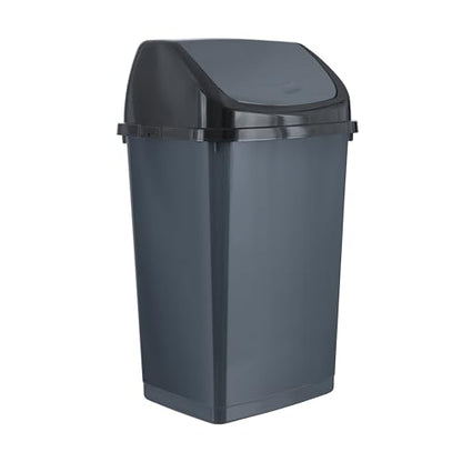 Superio Kitchen Trash Can 13 Gallon with Swing Lid, Plastic Tall Garbage Can Outdoor and Indoor, Large 52 Qt Recycle Bin and Waste Basket for Home, Office, Garage, Patio, Restaraunt (Grey/Black) - size: 13 Gallon, style: 1 Pack