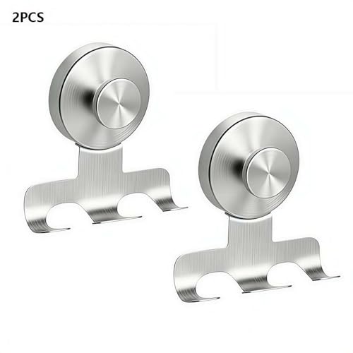 Suction Cup Razor Holder, Stainless Steel Wall Mount Hooks, Heavy-Duty No-Drill Shower Hooks for Razor,Towel,Loofah, Shaver Holder (Silver 2 Pcs) - color: Silver