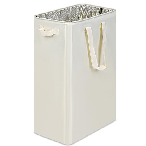 efluky Slim Laundry Basket, Narrow Laundry Hamper with Handles, Collapsible Dirty Clothes Hamper, Tall Laundry Bin for Laundry Room, Dorm and Bedroom, 19.8 Gallon (75L) Beige - color: Beige, size: 75L