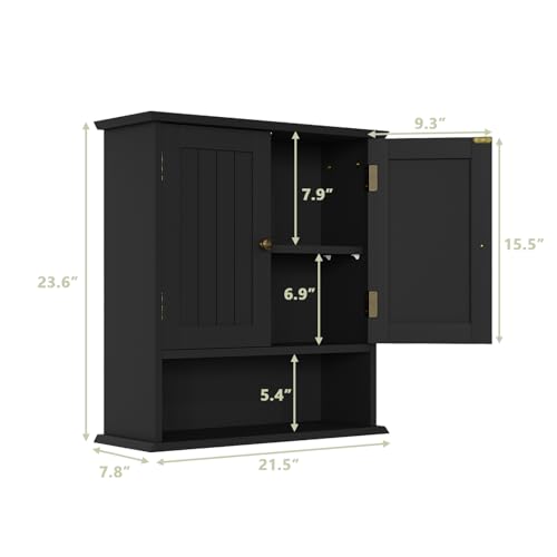 Smuxee Black Wall Cabinet, Small, 2-Door Medicine Cabinet with Adjustable Shelves, Over Toilet, For Kitchen and Laundry Rooms - color: Black Small