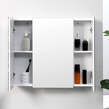 kleankin Bathroom Medicine Cabinet with Mirror, 3 Doors, Wall Mount, White | Bathroom Mirror Cabinet, Adjustable Shelves
