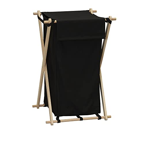 Household Essentials X-Frame Wood Laundry Hamper, Folding Wood Frame with Washable Poly-Cotton Bag,Black, Large - color: Black, style: Hamper