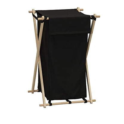 Household Essentials X-Frame Wood Laundry Hamper, Folding Wood Frame with Washable Poly-Cotton Bag,Black, Large - color: Black, style: Hamper
