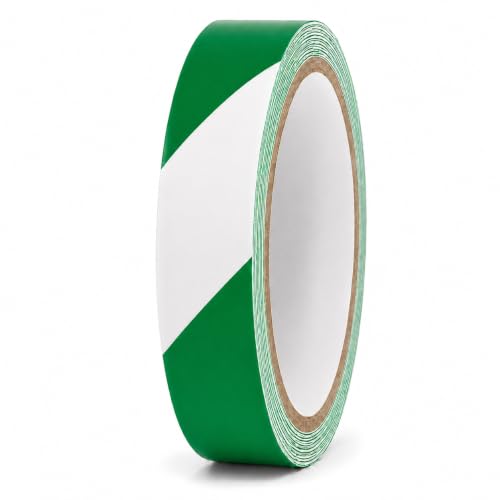 GGR Supplies Green & White Hazard Stripe Tape, 3/4 inch x 18 Yards | OSHA Compliant High Visibility PVC Vinyl Tape for Floors, Warehouses, Traffic Lanes, and Safety Marking - color: Green & White, size: 3/4 in. x 18 yds. (18mm)