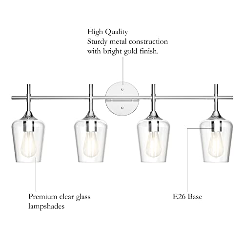 Ralbay Chrome Bathroom Vanity Light - 4 Light Industrial Farmhouse Style, Clear Glass, Over Mirror - color: Chrome, size: 4-Light