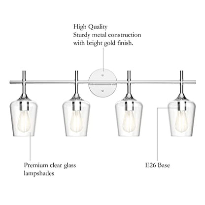 Ralbay Chrome Bathroom Vanity Light - 4 Light Industrial Farmhouse Style, Clear Glass, Over Mirror - color: Chrome, size: 4-Light