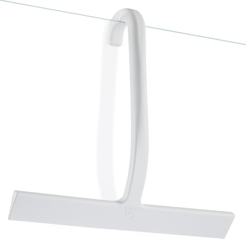 Shower Squeegee for Glass Doors – Bathroom Squeegee for Shower Glass & Tile Walls, Streak-Free & No-Squeak Silicone Blade, Stainless Steel Core, Hang Hook + Suction Cup, White, 10 Inch - color: White