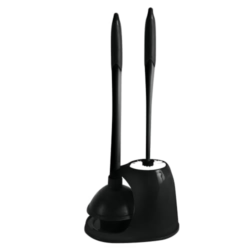 Bath Bliss 2-in-1 Toilet Plunger and Bowl Brush Combo Caddy Set Black Color | Heavy Duty Bathroom Cleaning Tools | Space Saving Storage Holder