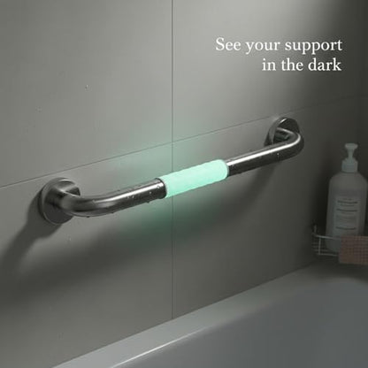 Stainless Steel Shower Grab Bar with Luminous Ring, Textured Non-Slip Bathroom Handrail, 11.8 Inch White