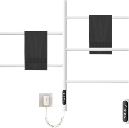 180°Rotation Electric Heated Towel Rack Wall Mounted Towel Warmer Racks 5 Bars Hardwired & Plug-in Hot Towel Rack with 1H-9H Timer for Home Bathroom Salons and Spas (White) - color: White, size: G63