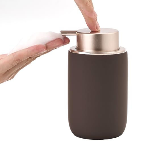 Foaming Soap Dispenser with Plastic Pump,12oz Foam Dispenser Bathroom,Kitchen Foam Soap Dispenser,Brown Hand Soap Bottle(Rubber Paint& Ceramic) - color: Mocha Brown
