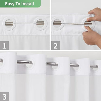 eachope White Long No Hook Shower Curtain with Snap-in Fabric Liner Set,Slub Textured Fabric Shower Curtains for Bathroom,Hotel Style Modern Shower Curtain,Water Repellent& Washable,71x80(78) | Extra Long Hotel Style Fabric with See-Through Top Window, Wa