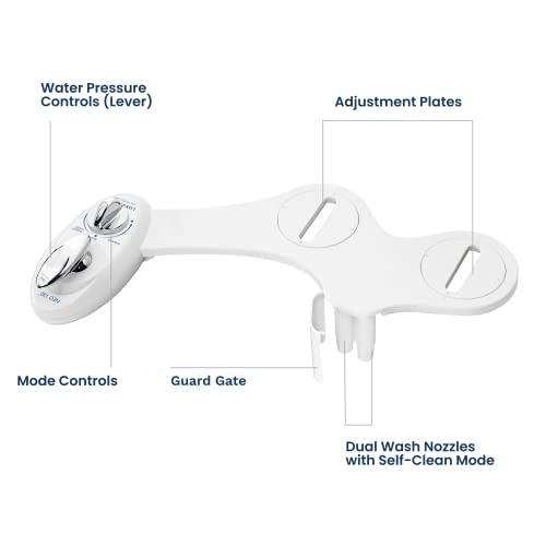 LUXE Bidet NEO 180 - Non-Electric Bidet Attachment for Toilet Seat, White | Dual Nozzle, Self-Cleaning, Adjustable Water Pressure, Rear & Feminine Wash, with Lever Control - color: White