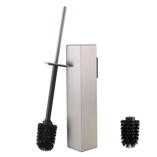 Toilet Brush and Holder Wall Mounted, Brushed Nickel Aluminum with 2 Replaceable Heads, Bathroom Toilet Brush, Drill or 3M Adhesive Mount for Bathroom - color: Brushed Nickel-wall Mounted