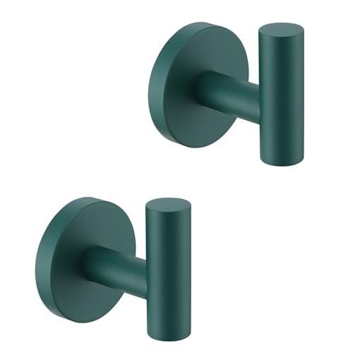 Towel Hooks for Bathrooms,Dark Green Wall Mount Hooks SUS 304 Stainless Steel Coat Hook Robe Hook Towel Hook 2 Count for Kitchen,Bedroom (Drilling),SE96006-8DKG - color: Dark Green