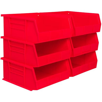 Akro-Mils 30235 AkroBins Plastic Storage Bins, 11"x11"x5", Red, 6-Pack | Space-Saving Stackable Bins for Garage, Pantry, Craft Organization - color: Red