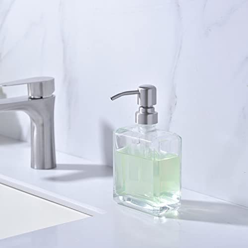 Square Clear Glass Dish Soap Dispenser, Antique Design Refillable Hand Soap Dispenser with Rust Proof Stainless Steel Pump, 13.5 oz Lotion Dispenser for Bathroom Vanity, Kitchen Countertop - color: Brushed Nickel, size: 13.5oz-Square