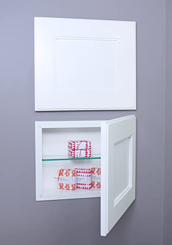 14x11 Concealed Picture Frame Medicine Cabinet without Mirror for Bathroom, Recessed in the Wall, Made in North America, Real Wood, NO MDF, Adjustable Shelves, White Solid Panel - color: White Solid Wood Panel, size: 14x11